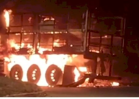 Carreta de suspeito de homicídio é incendiada horas após crime em Itaquiraí